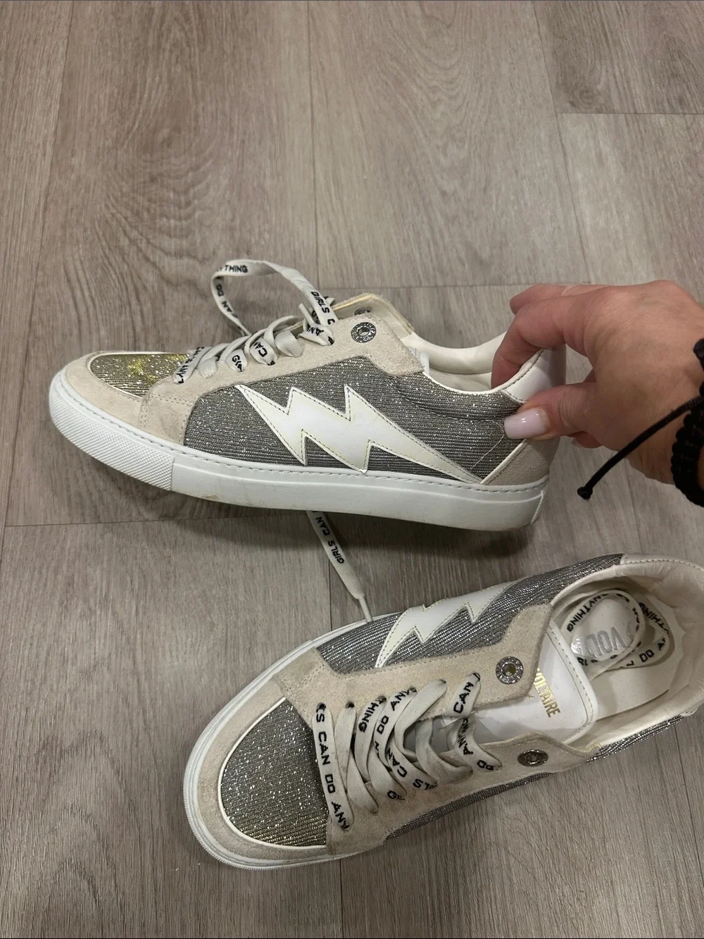 Zadig & Voltaire Silver and Cream Glitter Low-Top Sneakers